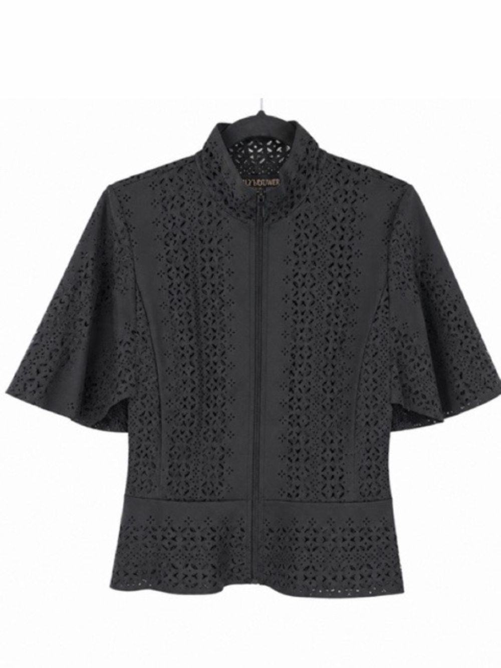 Marc Bouwer Unlimited Laser Cut Black Short Sleeve Peplum Jacket‎